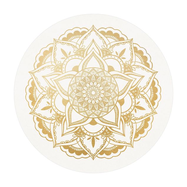 okrągły dywanik Mandala flower Złoto biały