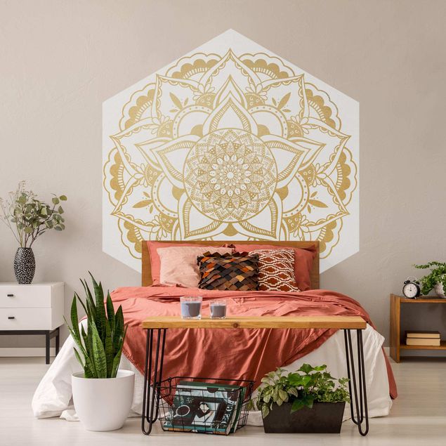 Tapety wzory Mandala flower Złoto biały