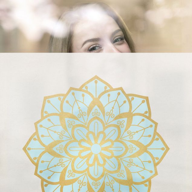 Folia samoprzylepna Mandala ilustracja kwiat jasnoniebieski złoty