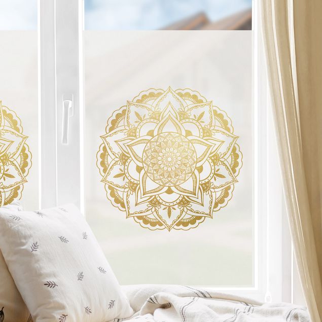 Folia okienna do sypialni Mandala Ilustracja Ornament białe złoto