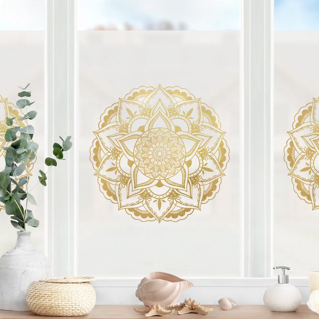 Folia okienna do salonu Mandala Ilustracja Ornament białe złoto