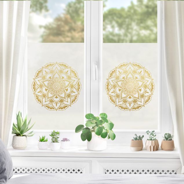 Folia okienna motywy Mandala Ilustracja Ornament białe złoto