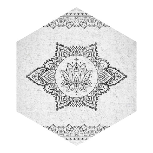 Sześciokątna tapeta samoprzylepna - Mandala Lotus Concrete Look