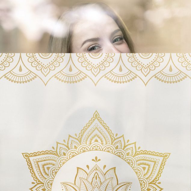 Folia samoprzylepna Mandala Lotos Ilustracja Ornament białe złoto