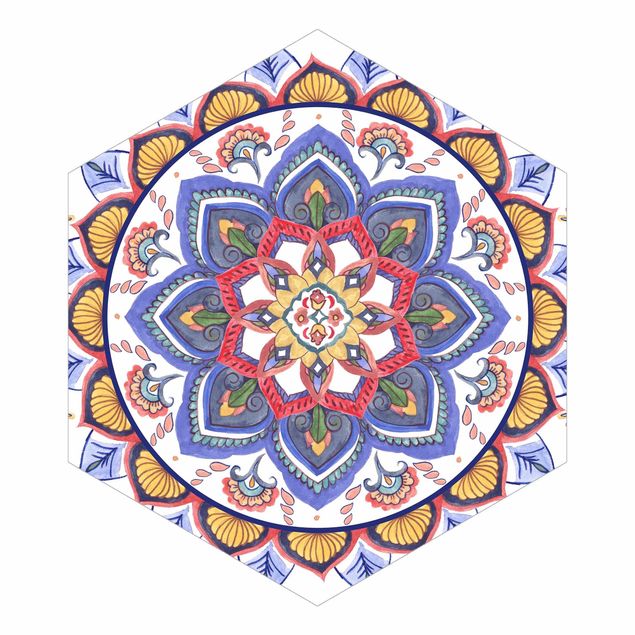 Sześciokątna tapeta samoprzylepna - Mandala Czakra medytacyjna