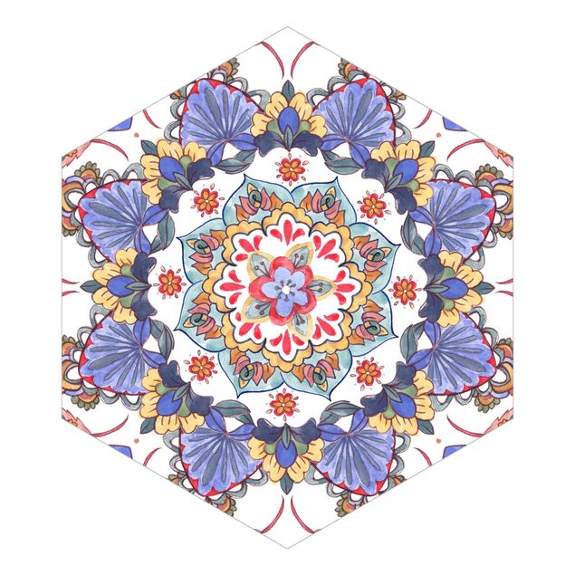 Sześciokątna tapeta samoprzylepna - Mandala Medytacja Hartha