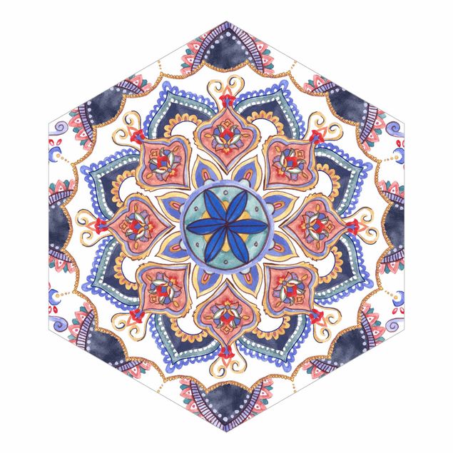 Sześciokątna tapeta samoprzylepna - Mandala Mantra medytacyjna