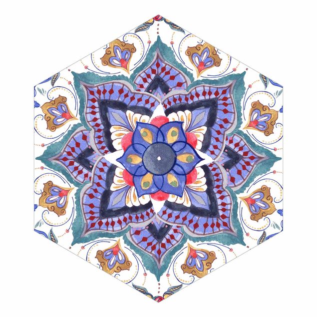 Sześciokątna tapeta samoprzylepna - Mandala Medytacja Namasté