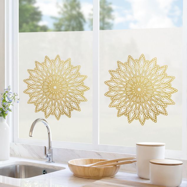 Folia okienna kolorowy Mandala Słońce Ilustracja białe złoto