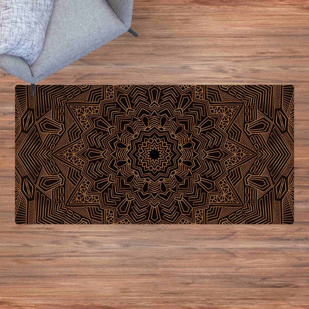 chodnik dywan Mandala wzór w gwiazdy złoto-czarny
