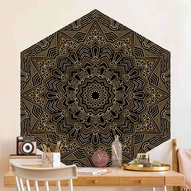 Dekoracja do kuchni Mandala wzór w gwiazdy złoto-czarny