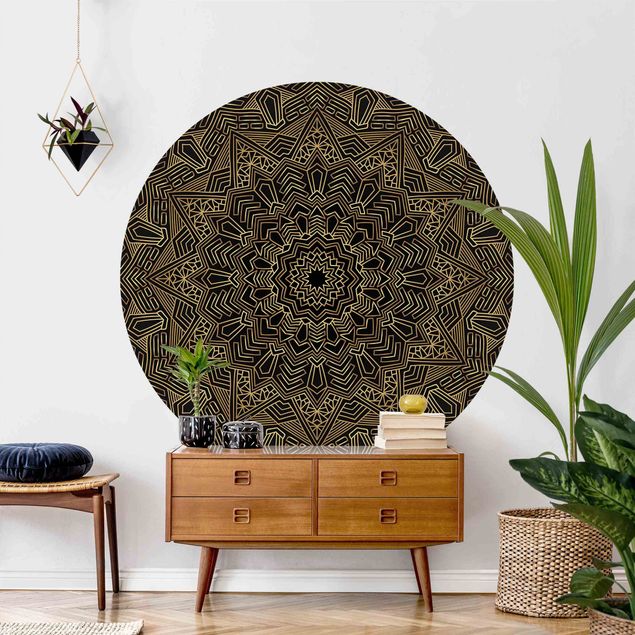 Tapety ornament Mandala wzór w gwiazdy złoto-czarny