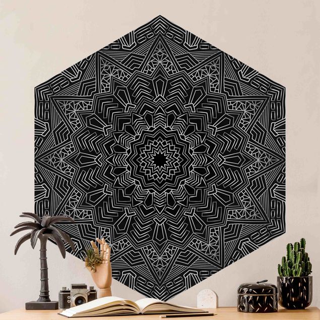 Dekoracja do kuchni Mandala wzór w gwiazdy srebrno-czarny