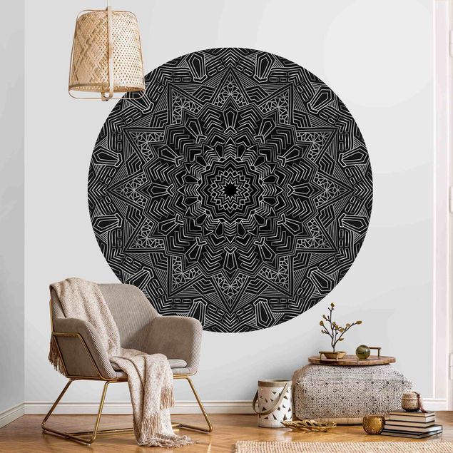 Tapety ornamenty Mandala wzór w gwiazdy srebrno-czarny