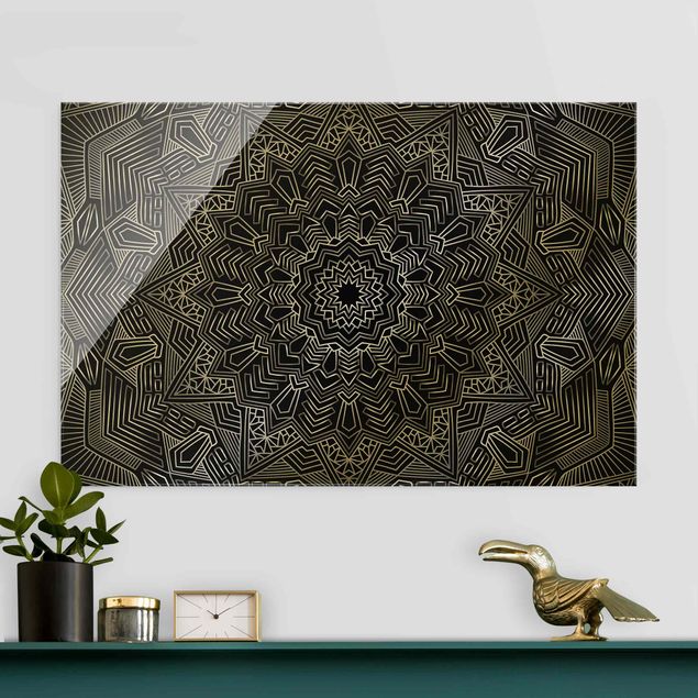 Dekoracja do kuchni Mandala wzór w gwiazdy srebrno-czarny