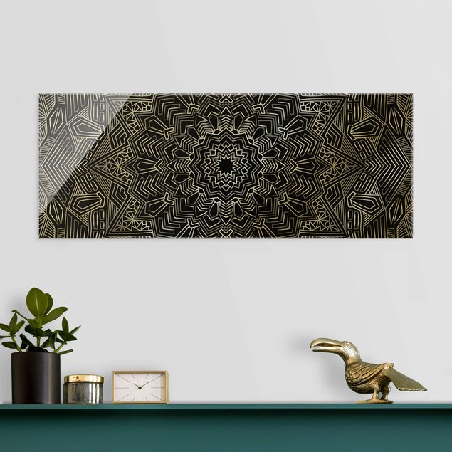 Obraz na szkle - Mandala wzór w gwiazdy srebrno-czarny