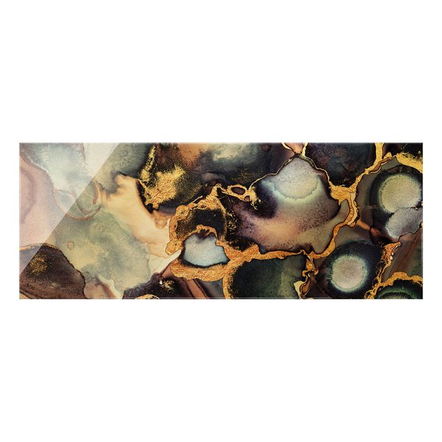Obraz na szkle - Marmurowa akwarela z złotem