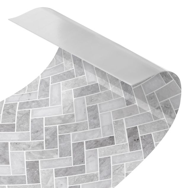 Tylna ścianka prysznicowa - Marble Fish Bone Tiles - Medium Grey