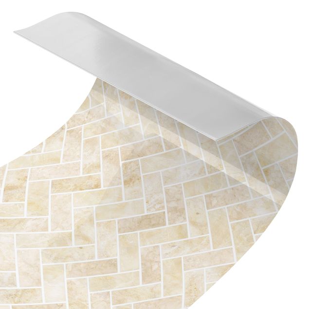 Tylna ścianka prysznicowa - Marble Fish Bone Tiles - Sand Light-Coloured  Joints