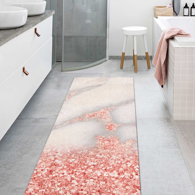 nowoczesny dywan Marmurowa stylizacja z różowym konfetti