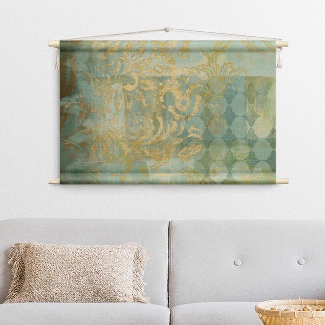 Vintage obrazy Moroccan Collage In Gold And Turquoise