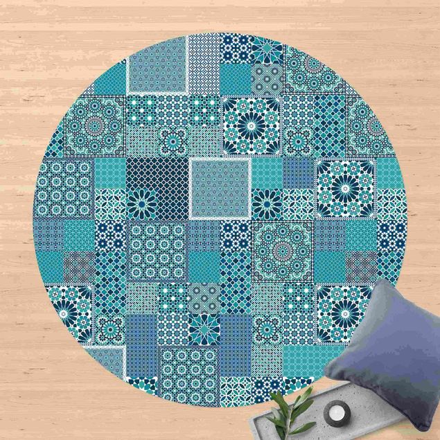 dywan na taras Marokańskie płytki mozaikowe turkusowo-niebieskie