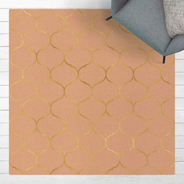 dywan kafelki Złota akwarela z wzorem linii marokańskich