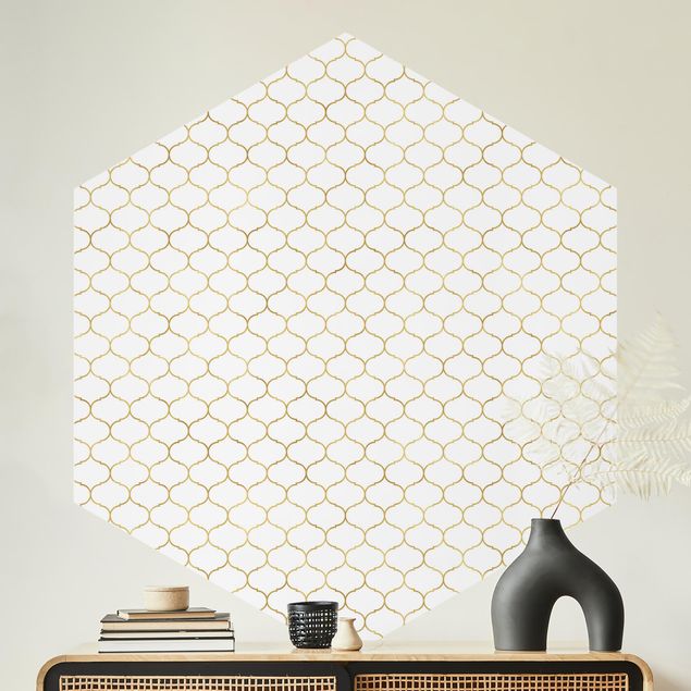 Tapety geometryczne Złota akwarela z wzorem linii marokańskich
