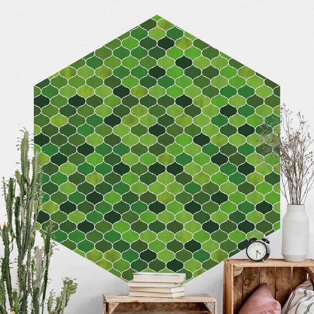 Tapety geometryczne Wzór akwarelowy marokański zielony