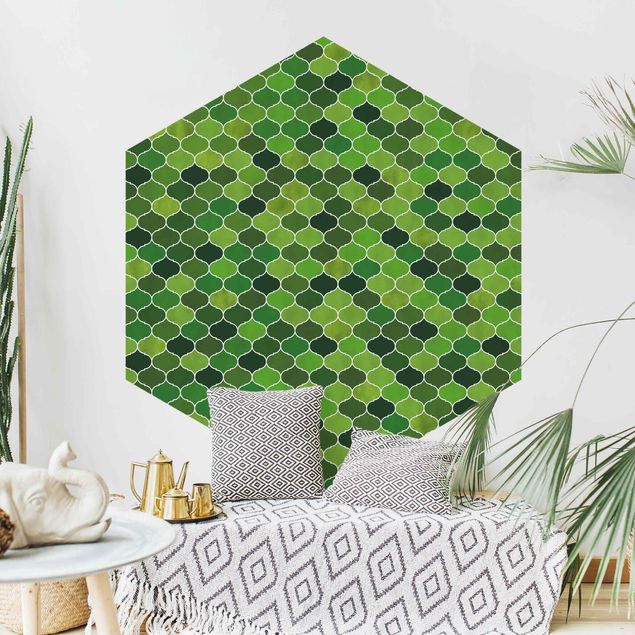 Zielona tapeta Wzór akwarelowy marokański zielony