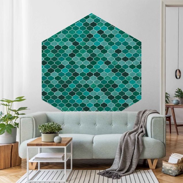 Zielone tapety Wzór akwareli marokańskiej
