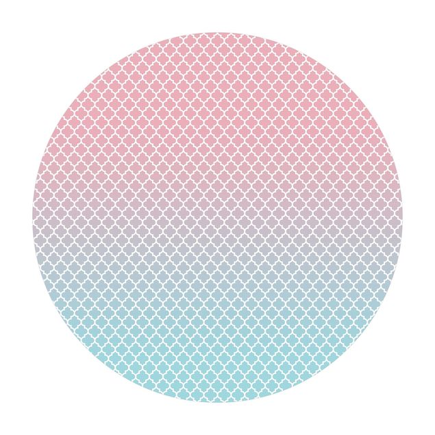 Okrągły dywan winylowy - Wzór marokański z gradientem w kolorze różowo-niebieskim