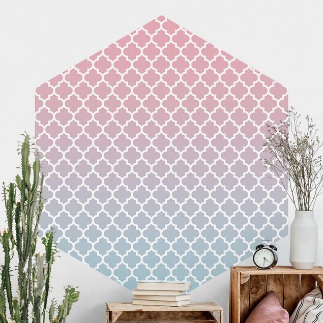 Tapety geometryczne Wzór marokański z gradientem w kolorze różowo-niebieskim
