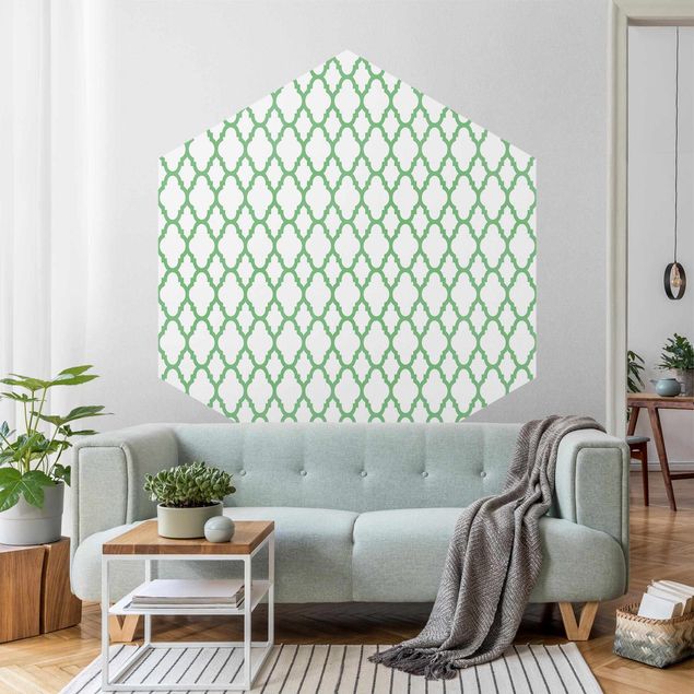 Tapeta zielona Wzór linii plastra miodu marokańskiego