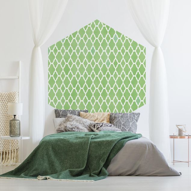 Tapeta zielona Marokański wzór plastra miodu