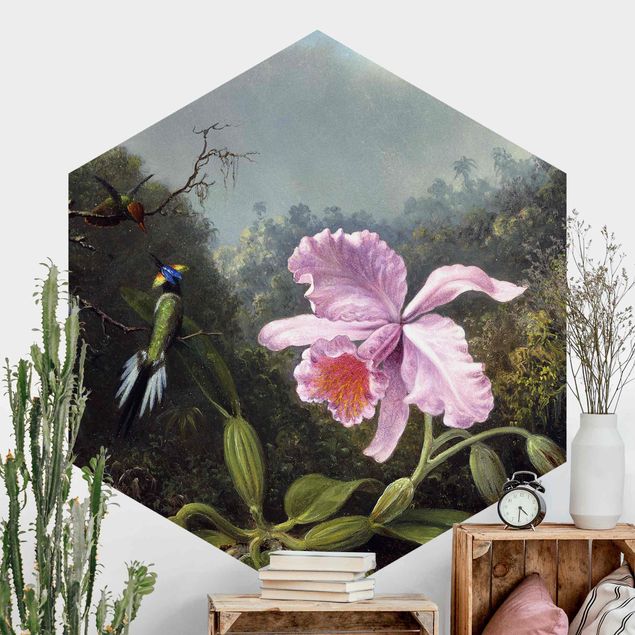 Orchidea tapeta Martin Johnson Heade - Martwa natura z orchideą i dwoma kolibrami