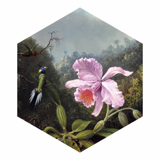 Tapeta ścienna Martin Johnson Heade - Martwa natura z orchideą i dwoma kolibrami