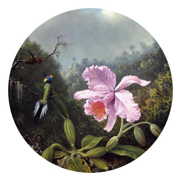 Zielona tapeta Martin Johnson Heade - Martwa natura z orchideą i dwoma kolibrami