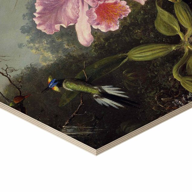 Obrazy na drewnie Martin Johnson Heade - Still Life With An Orchid And A Pair Of Hummingbirds