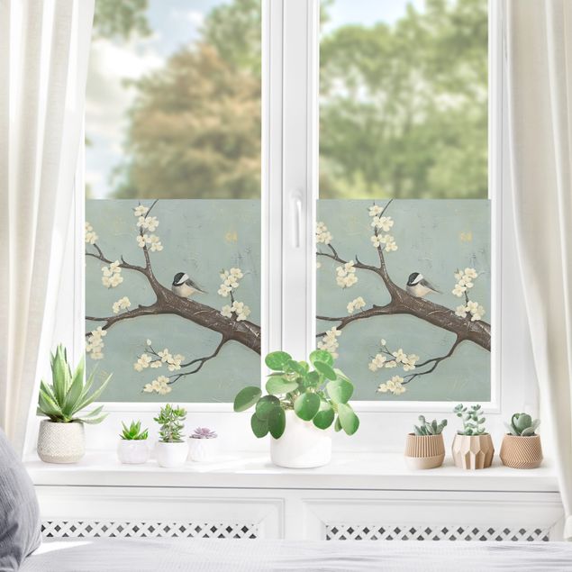 Folia okienna motywy Sikorka na drzewie wiśni