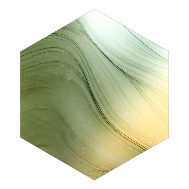 Tapeta samoprzylepna heksagon z motywem - Mottled Green With Honey Yellow