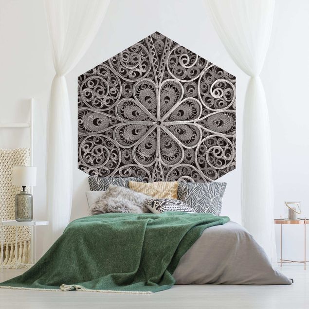 Tapety na ściany Metalowy ornament mandala w kolorze srebrnym