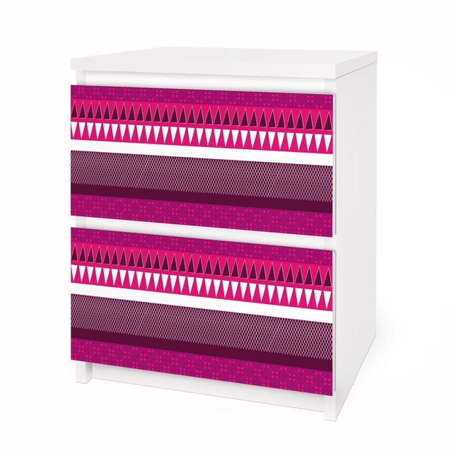Okleina meblowa IKEA - Malm komoda, 2 szuflady - Różowy etnomiks