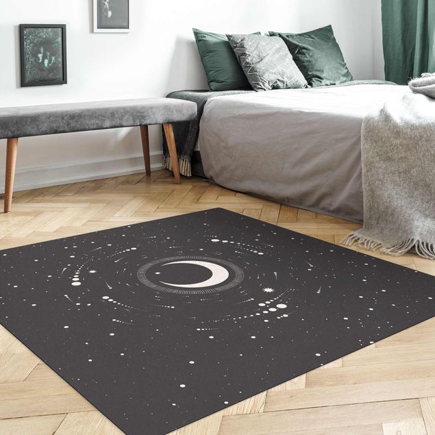 dywany biało czarne Księżyc w kręgu gwiazd