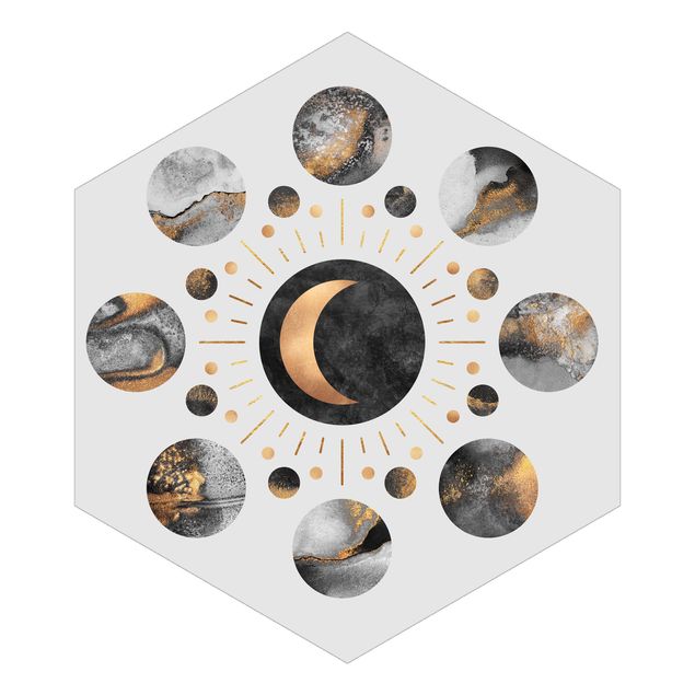 Sześciokątna tapeta samoprzylepna - Fazy księżyca Abstrakcyjne złoto