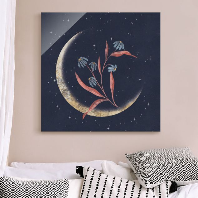 Obrazy na szkle kwadrat Crescent Moon and Marguerites