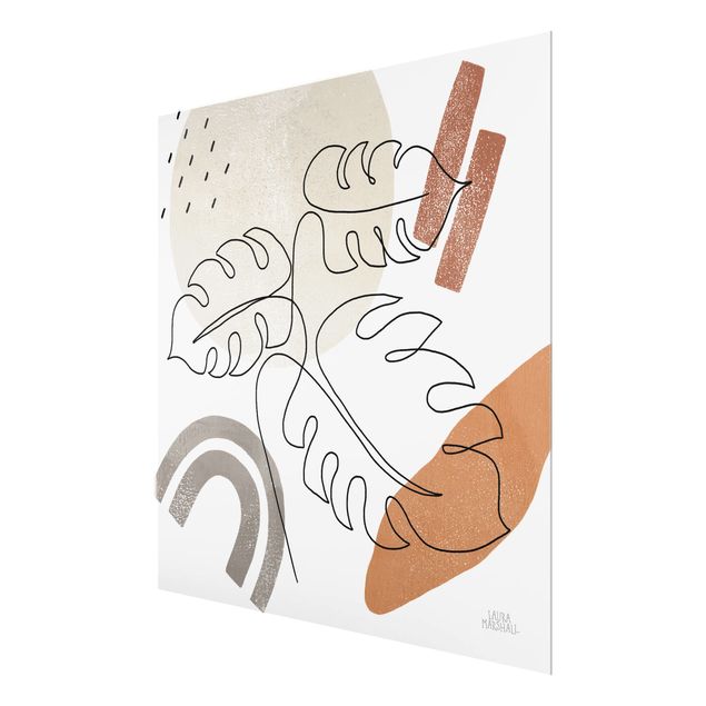 Glas Magnetboard Monstera Line Art and Terracotta Colours