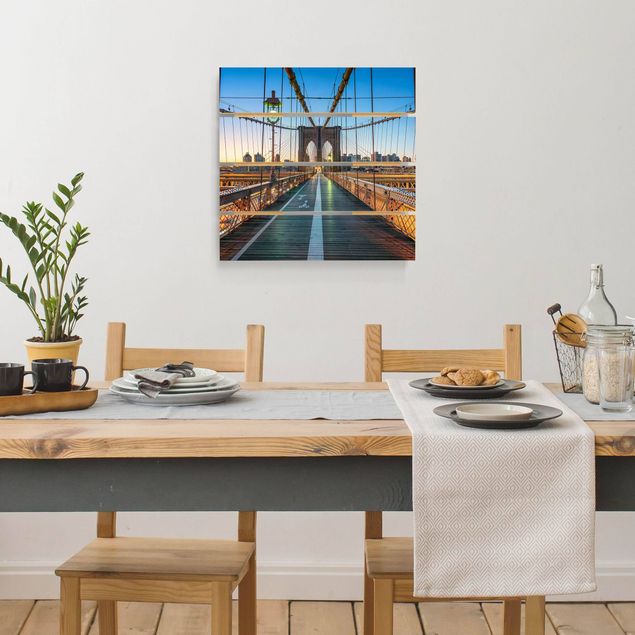 Obrazy drewniane Poranny widok z mostu brooklyńskiego