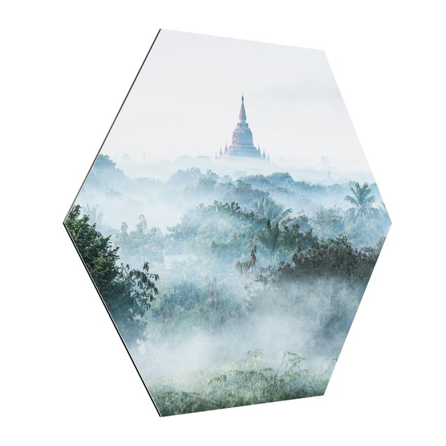 Obrazy nowoczesne Poranna mgła nad dżunglą Bagan