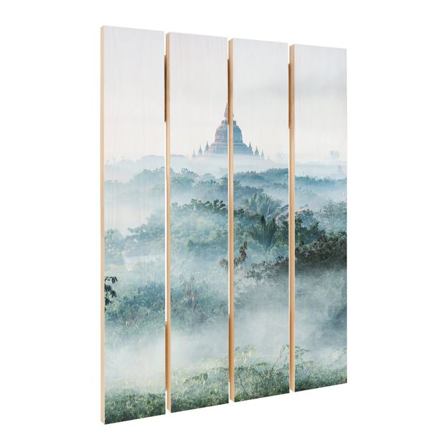 Obraz z drewna - Poranna mgła nad dżunglą Bagan